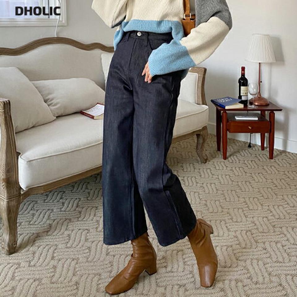 裏起毛ブラックワイドデニムパンツ・全1色・t01533 レディース 【pt】韓国ファッション ボトムス パンツ ロング ロングパンツ デニムパンツ デニム 裏起毛 ワイド ロング丈 シンプル 足長 体型カバー シック カジュアル デイリー 秋 冬 NIJU