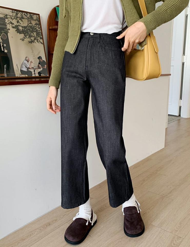 裏起毛ブラックワイドデニムパンツ・全1色・t01533 レディース 【pt】韓国ファッション ボトムス パンツ ロング ロングパンツ デニムパンツ デニム 裏起毛 ワイド ロング丈 シンプル 足長 体型カバー シック カジュアル デイリー 秋 冬 NIJU