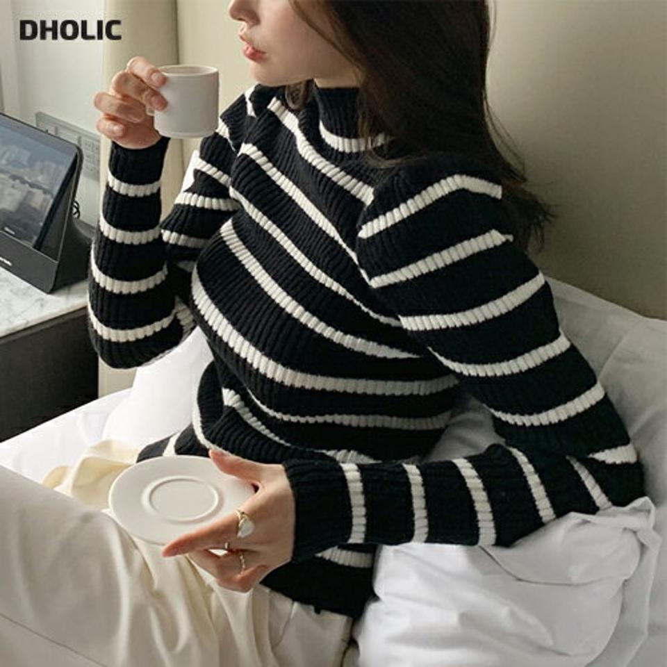 【マラソン特価】2TYPEリブパワショルニット・全5色・t71142 レディース 【tops】トップス ニット 年上 長袖 ボーダー柄 リブニット パフショルダー パフ袖 大人 カジュアル 単色 無地 シンプル ハーフネック ベーシック 秋 冬 韓国ファッション ハイホリHIHOLLI