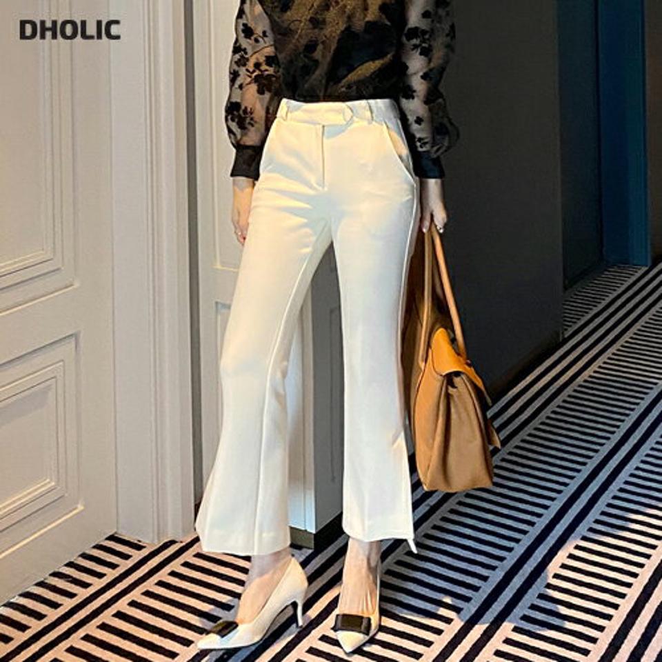 2TYPE裏起毛スリットフレアスラックスパンツ・全4色・b71154 レディース 【pt】スラックス パンツ ズボン ロングパンツ フレアパンツ スリット 裏起毛 単色 無地 シンプル 大人 チェック柄 オフィス 冬 韓国ファッション ハイホリHIHOLLI