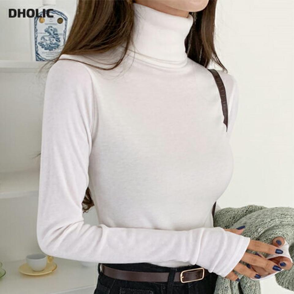 裏起毛フィンガーホールTシャツ・全3色・t62901 レディース 【tops】韓国ファッション トップス Tシャツ 大人 長袖 タートルネック 裏起毛 フィンガーホール スリム 無地 シンプル フェミニン カジュアル デイリー ガーリー 秋 冬