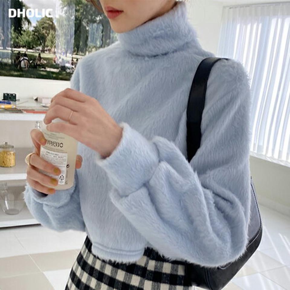 フェイクファータートルネックTシャツ・全4色・t62932 レディース 【tops】韓国ファッション トップス Tシャツ 大人 長袖 タートルネック フェイクファー クロップド丈 無地 シンプル 体型カバー フェミニン カジュアル デイリー ガーリー 秋 冬248