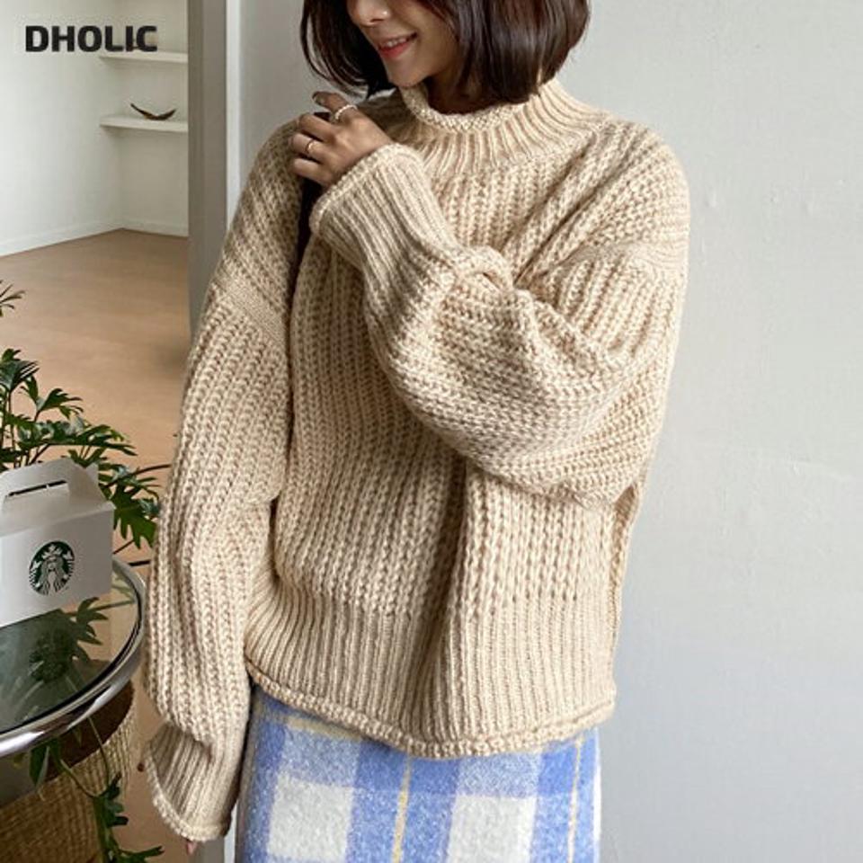 【只今10%OFF】ハイネックルーズフィットニット・全3色・b66286 レディース 【tops】韓国ファッション トップス ニット 大人 長袖 ハイネック ルーズ 異素材 ドロップショルダー 無地 ベーシック シンプル 体型カバー フェミニン デイリー ガーリー 秋 冬【ニットセール】