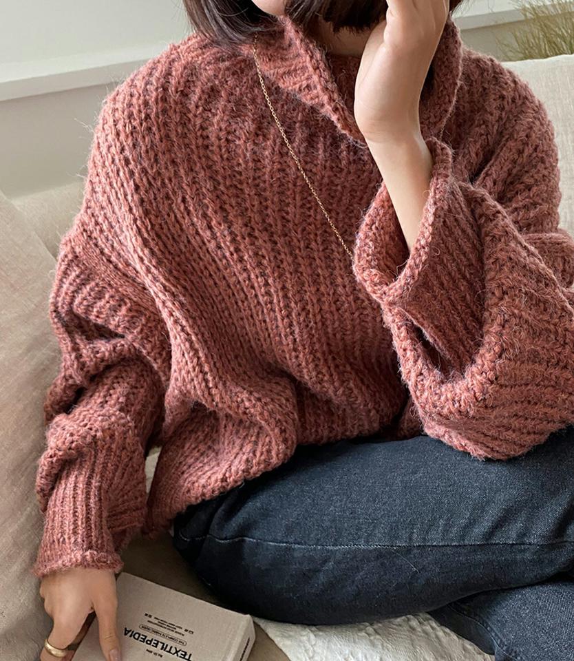 【只今10%OFF】ハイネックルーズフィットニット・全3色・b66286 レディース 【tops】韓国ファッション トップス ニット 大人 長袖 ハイネック ルーズ 異素材 ドロップショルダー 無地 ベーシック シンプル 体型カバー フェミニン デイリー ガーリー 秋 冬【ニットセール】