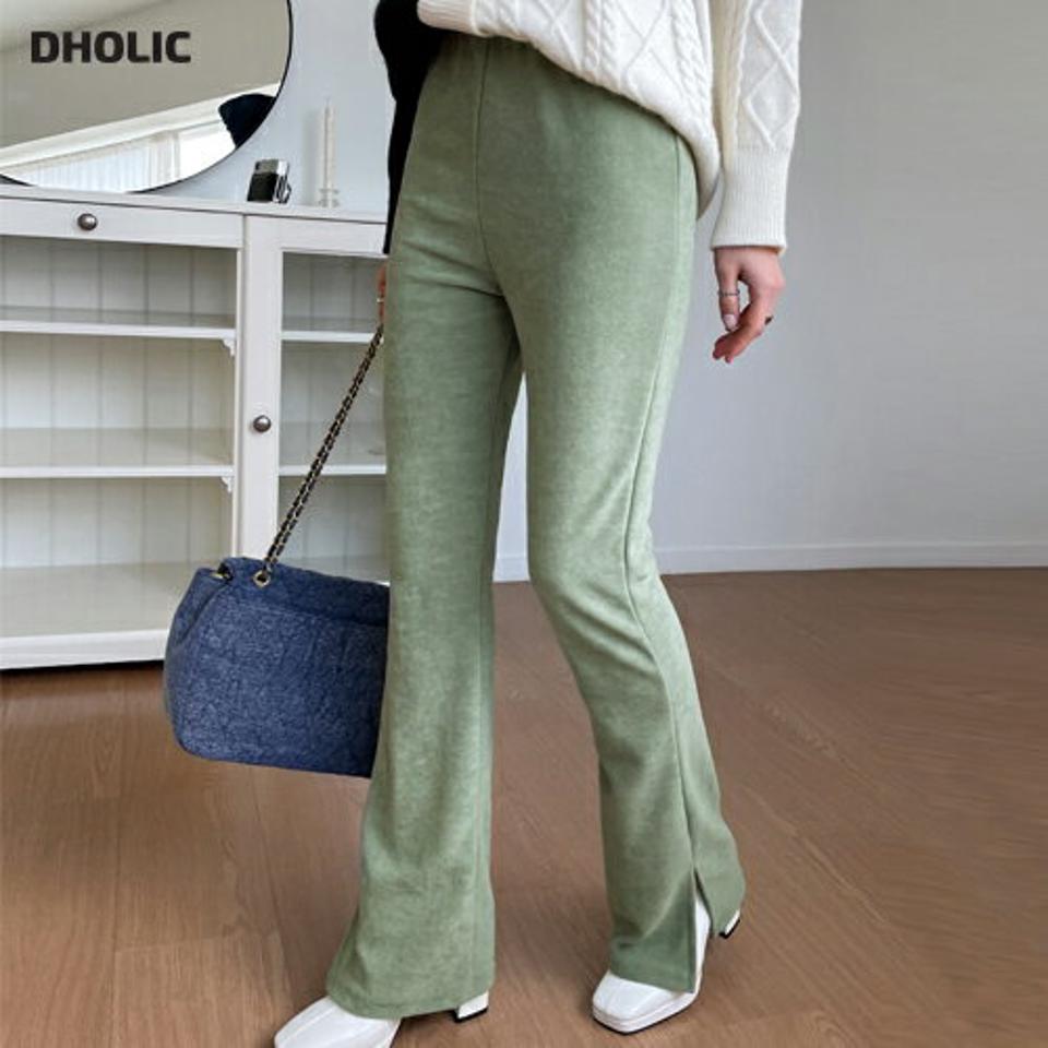 スリットフレアパンツ・全4色・b66305 レディース 【pt】韓国ファッション ボトムス ロング ロングパンツ スリット フレアパンツ 体型もカバー ハイウエスト ウエストゴム 無地 シンプル カジュアル デイリー 秋 冬