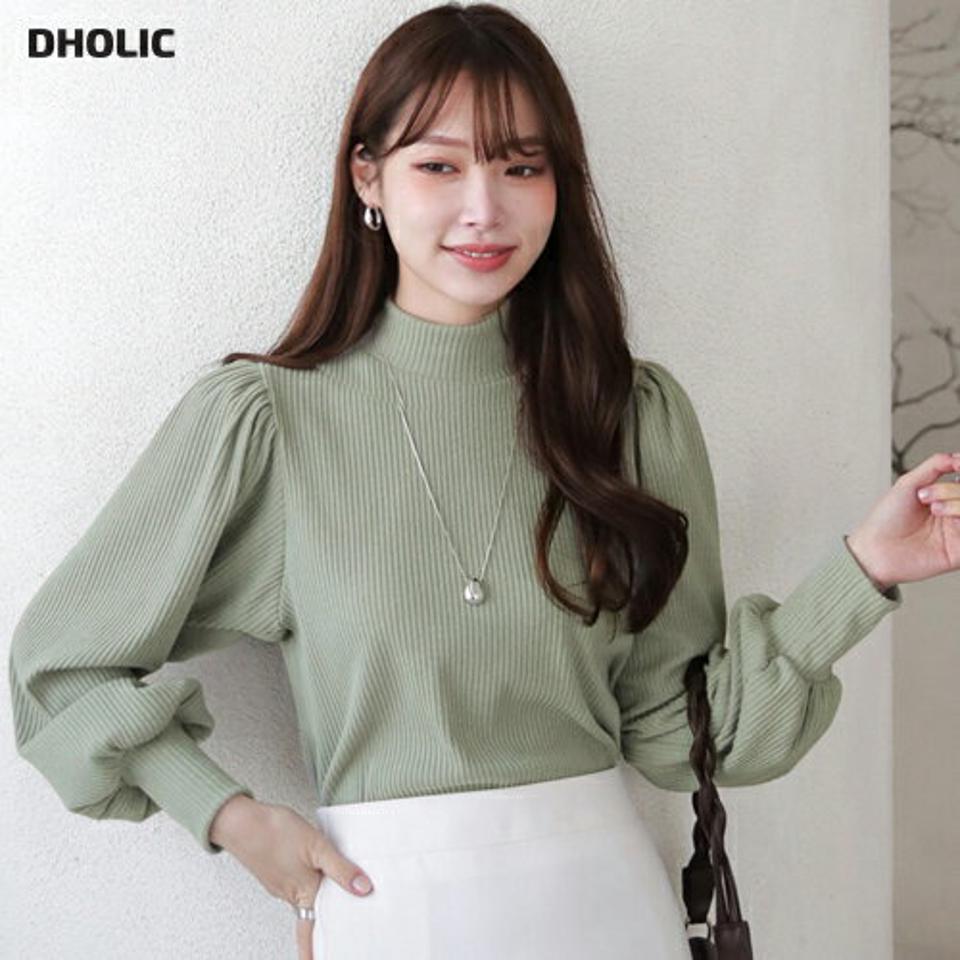 【タイム特価】≪人気商品再入荷≫ハーフネックパフTシャツ・全5色・e71078 レディース 【tops】トップス Tシャツ 長袖 パフ袖 パフスリーブ ハーフネック リブトップス 単色 無地 シンプル ベーシック 大人 カジュアル 秋 冬 韓国ファッション ハイホリHIHOLLI 【TS】セール