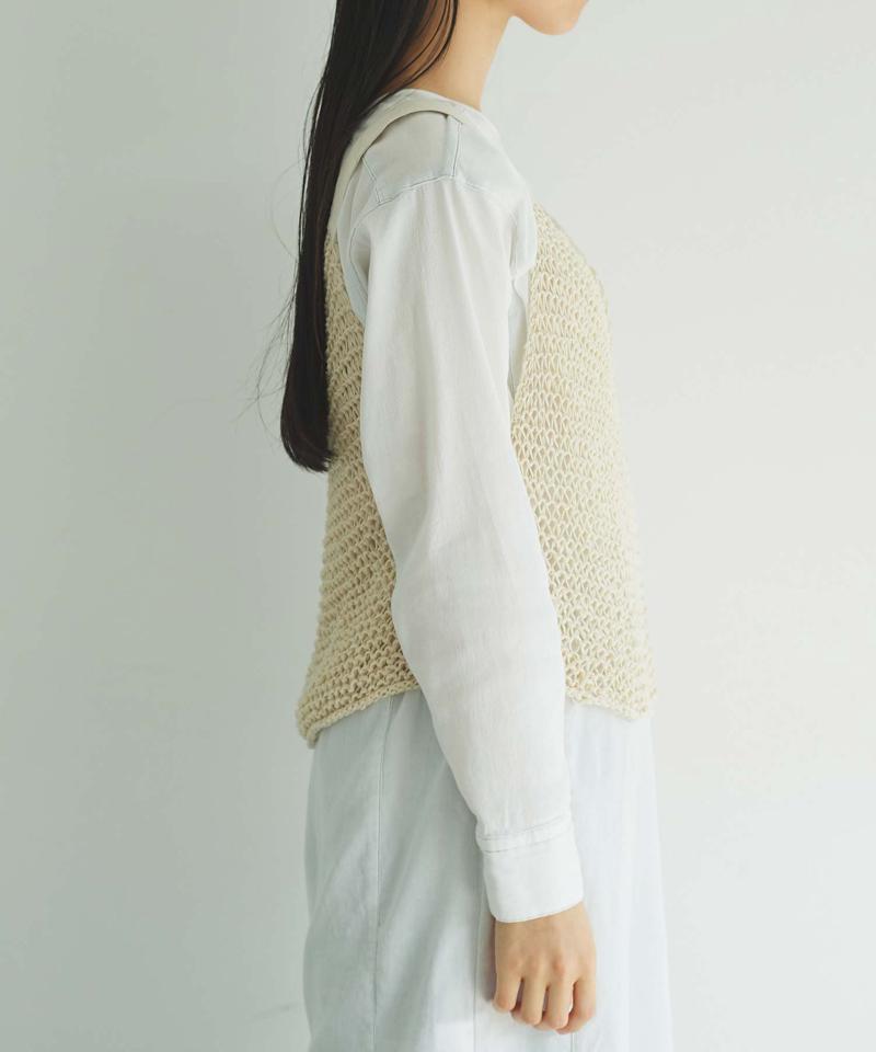 【予約販売】○フラット綿棒針編み ざっくり編みベスト（cardo fabrica）