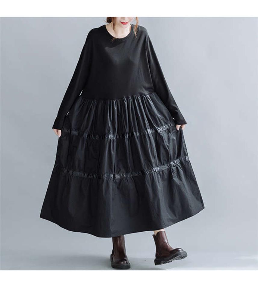 ワンピース ロングワンピ ロングワンピース レディース チュニック ロング丈 ブラックワンピース 大きいサイズ 長袖 ゆったり おしゃれ きれいめ 体型カバー 送料無料