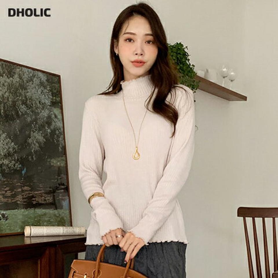 【只今10%OFF】ウェーブハーフネックニット・全4色・b00682 レディース 【tops】トップス ニット 大人 長袖 ハーフネック ウェーブ リブ 異素材 無地 シンプル 体型カバー フェミニン カジュアル 秋 冬 韓国ファッション ハイホリHIHOLLI【ニットセール】