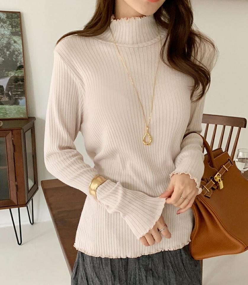 【只今10%OFF】ウェーブハーフネックニット・全4色・b00682 レディース 【tops】トップス ニット 大人 長袖 ハーフネック ウェーブ リブ 異素材 無地 シンプル 体型カバー フェミニン カジュアル 秋 冬 韓国ファッション ハイホリHIHOLLI【ニットセール】