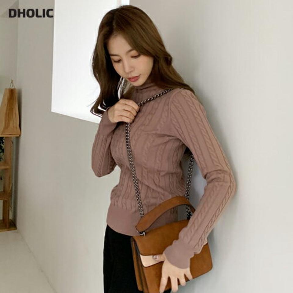 ハーフネックツイストニット・全5色・b00684 レディース 【tops】トップス ニット 大人 長袖 年上 ハーフネック ツイスト リブ 単色 シンプル フェミニン カジュアル 秋 冬 韓国ファッション ハイホリHIHOLLI