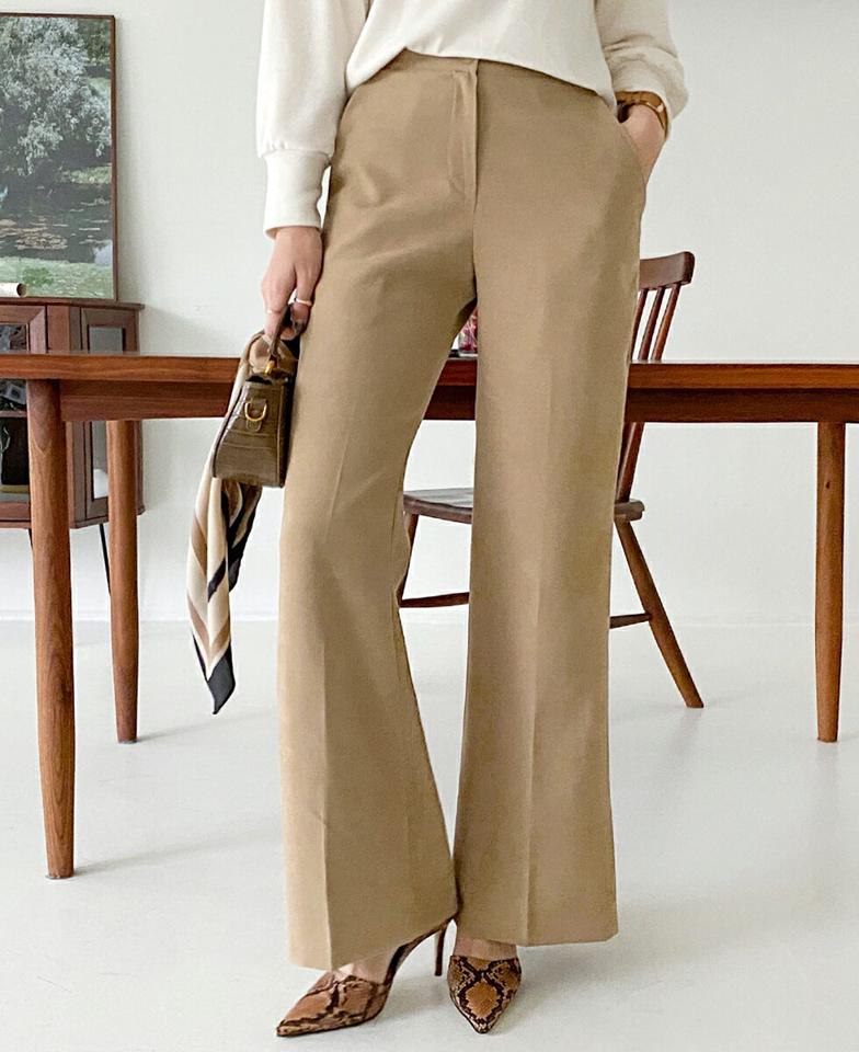 起毛シークレットゴムフレアスラックス・全3色・t00707 レディース 【pt】ボトムス ロング ロングパンツ スラックスパンツ スラックス 起毛 シークレットゴム フレアス 無地 シンプル 体型カバー カジュアル 秋 冬 韓国ファッション ハイホリHIHOLLI