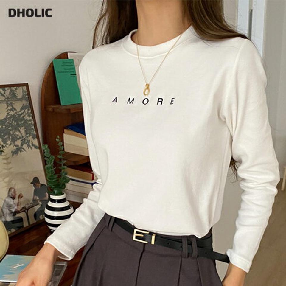 ラウンド刺?ロゴTシャツ・全3色・t58597 レディース 【tops】韓国ファッション トップス Tシャツ 大人 長袖 ラウンドネック 刺? ロゴ 異素材 シンプル 体型カバー フェミニン カジュアル 秋 冬