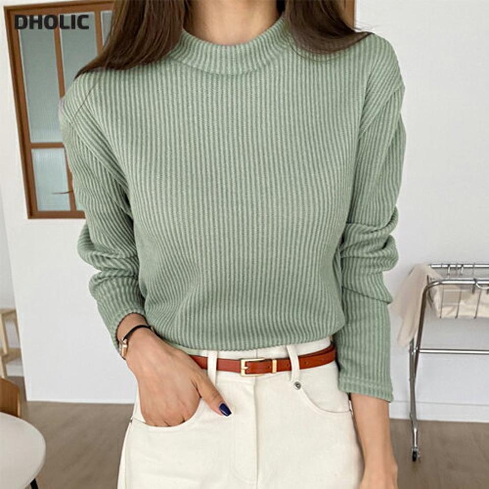 ラウンドリブTシャツ・全4色・t58599 レディース 【tops】韓国ファッション トップス Tシャツ 大人 長袖 ラウンドネック リブ 異素材 単色 無地 ベーシック シンプル 体型カバー フェミニン カジュアル 秋 冬
