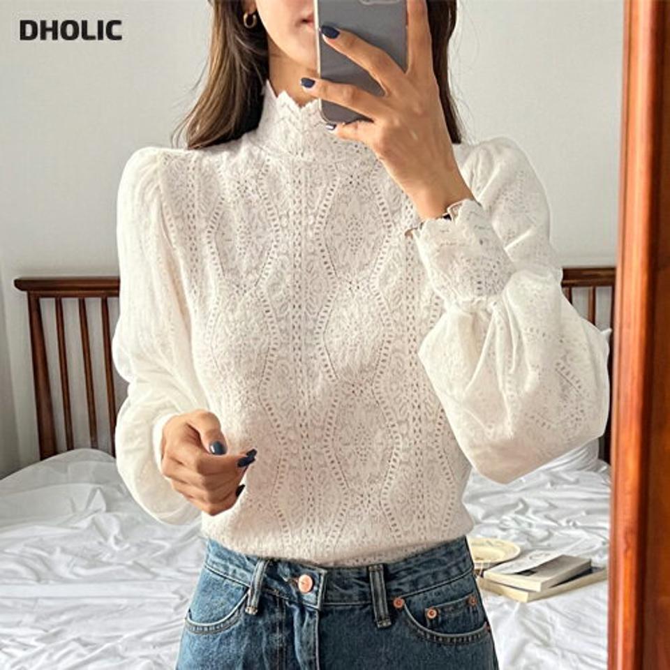 即日配送 起毛レースシフォンスリーブブラウス・全3色・b58602 レディース 【bl】韓国ファッション トップス ブラウス 長袖 ハーフネック 起毛 レース シフォン スリーブ ウェーブ カフス シンプル 大人 体型カバー カジュアル フェミニン 秋 冬