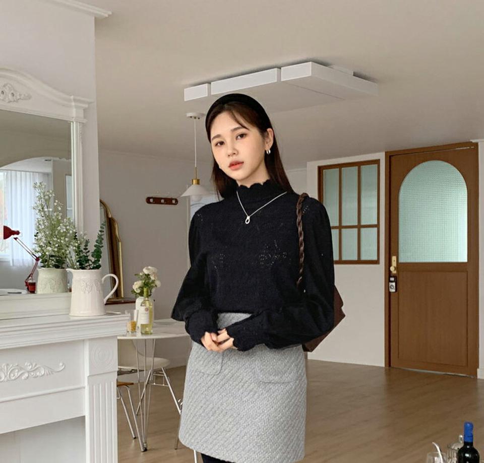 即日配送 起毛レースシフォンスリーブブラウス・全3色・b58602 レディース 【bl】韓国ファッション トップス ブラウス 長袖 ハーフネック 起毛 レース シフォン スリーブ ウェーブ カフス シンプル 大人 体型カバー カジュアル フェミニン 秋 冬