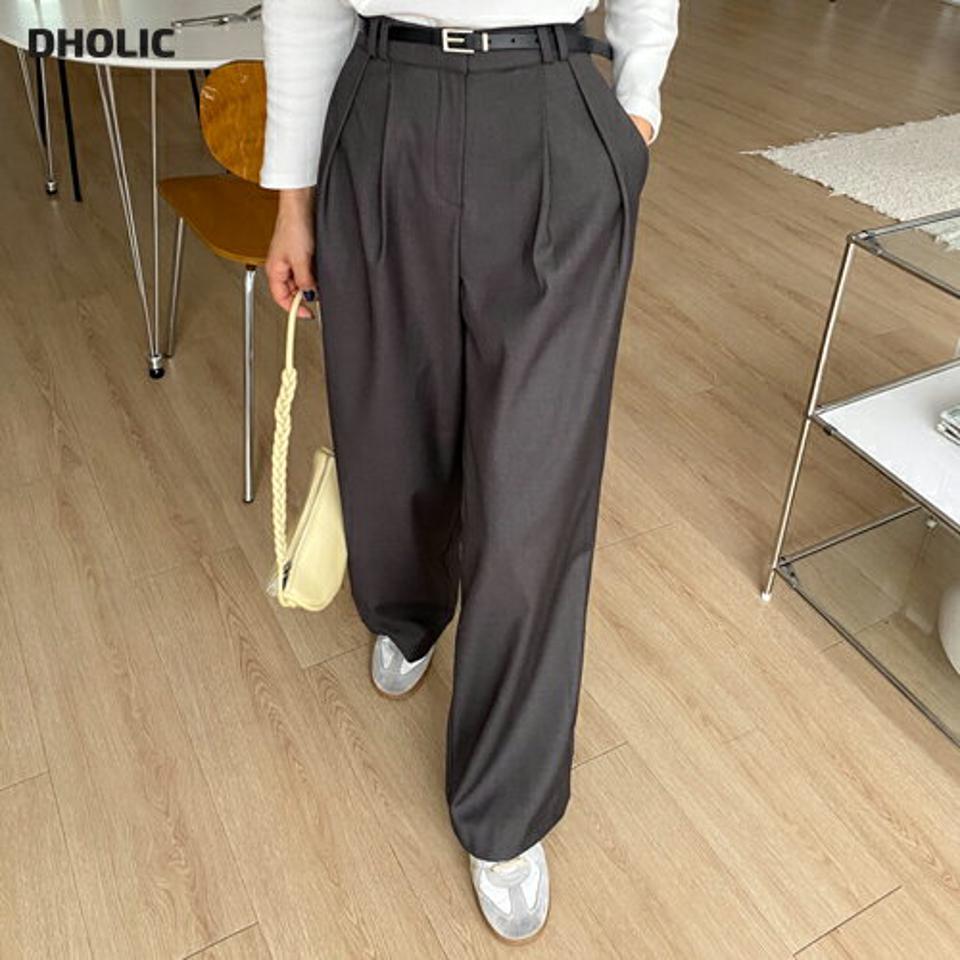 ツータックストレートスラックス・全3色・t58621 レディース 【pt】韓国ファッション ボトムス ロング ロングパンツ スラックスパンツ スラックス ツータック ストレート 異素材 無地 シンプル 体型カバー カジュアル デイリー 秋 冬