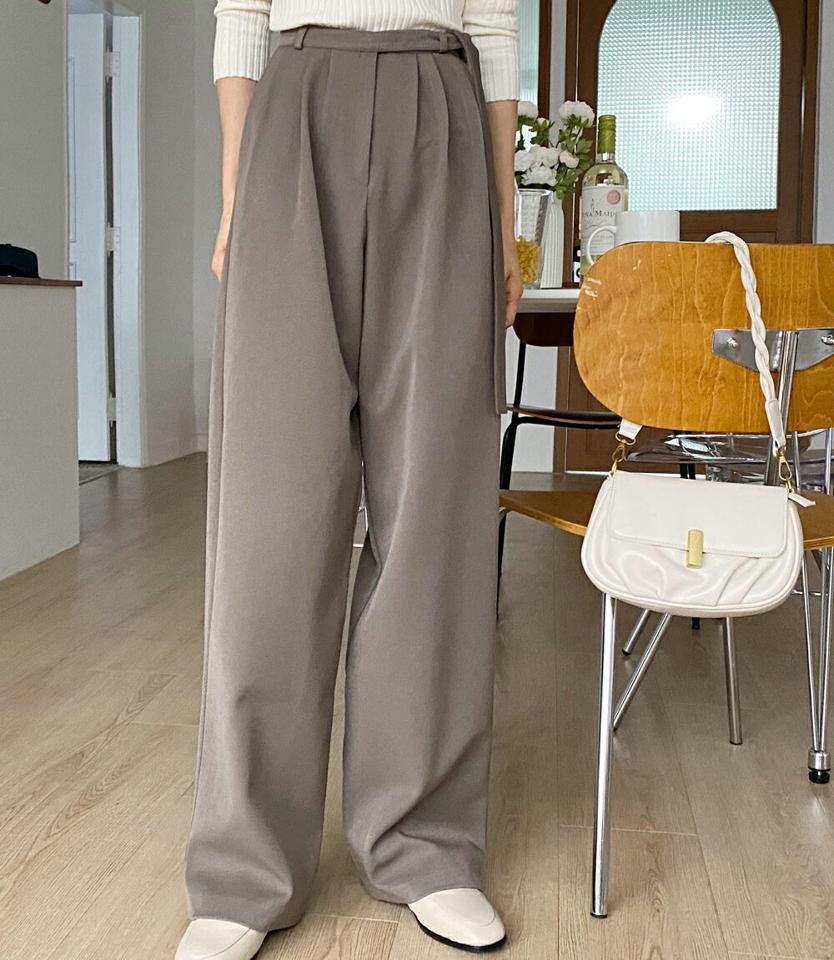 ウエストストラップワイドスラックス・全2色・t58624 レディース 【pt】韓国ファッション ボトムス ロング ロングパンツ スラックスパンツ ストラップ ワイド ストレート スリータック 無地 シンプル カジュアル デイリー 秋 冬