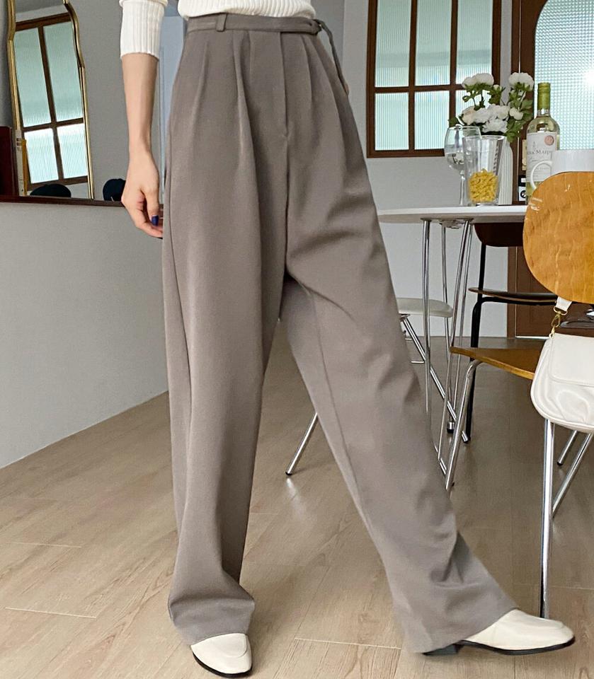 ウエストストラップワイドスラックス・全2色・t58624 レディース 【pt】韓国ファッション ボトムス ロング ロングパンツ スラックスパンツ ストラップ ワイド ストレート スリータック 無地 シンプル カジュアル デイリー 秋 冬