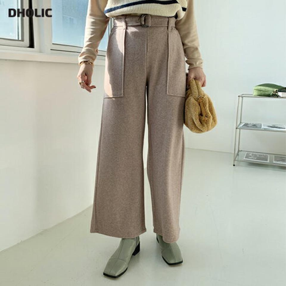 ベルト付ビッグポケットワイドパンツ・全2色・b71173 レディース 【pt】パンツ ズボン ロングパンツ 長ズボン ビッグポケット ベルト付き 単色 無地 シンプル カジュアル ラフ 秋 冬 韓国ファッション ハイホリHIHOLLI