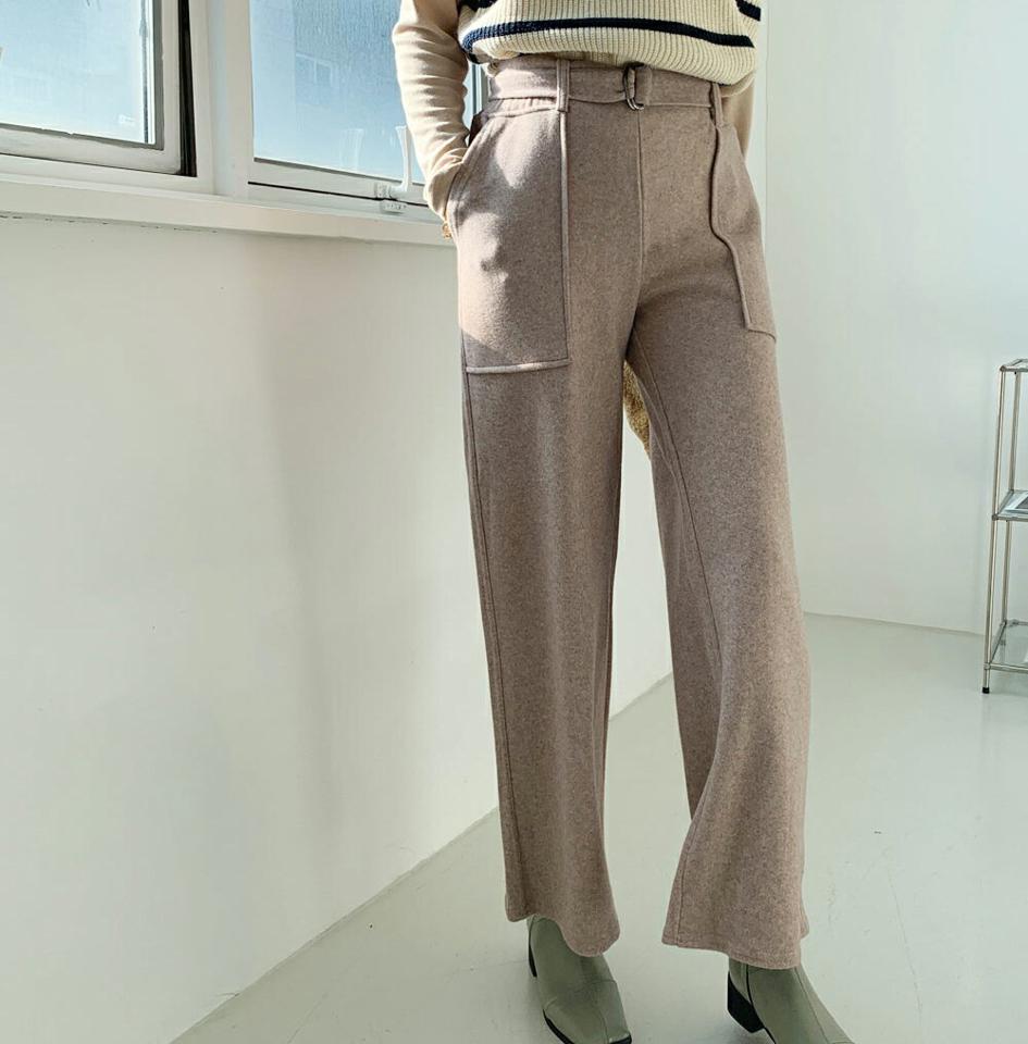ベルト付ビッグポケットワイドパンツ・全2色・b71173 レディース 【pt】パンツ ズボン ロングパンツ 長ズボン ビッグポケット ベルト付き 単色 無地 シンプル カジュアル ラフ 秋 冬 韓国ファッション ハイホリHIHOLLI