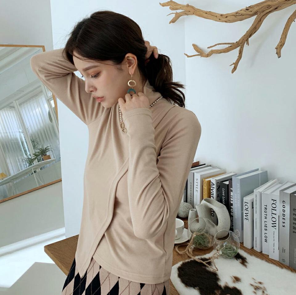 スリットタートルネックTシャツ・全4色・b71092 レディース 【tops】トップス Tシャツ 長袖 タートルネック スリット ユニーク カジュアル ラフ 秋 冬 韓国ファッション ハイホリHIHOLLI