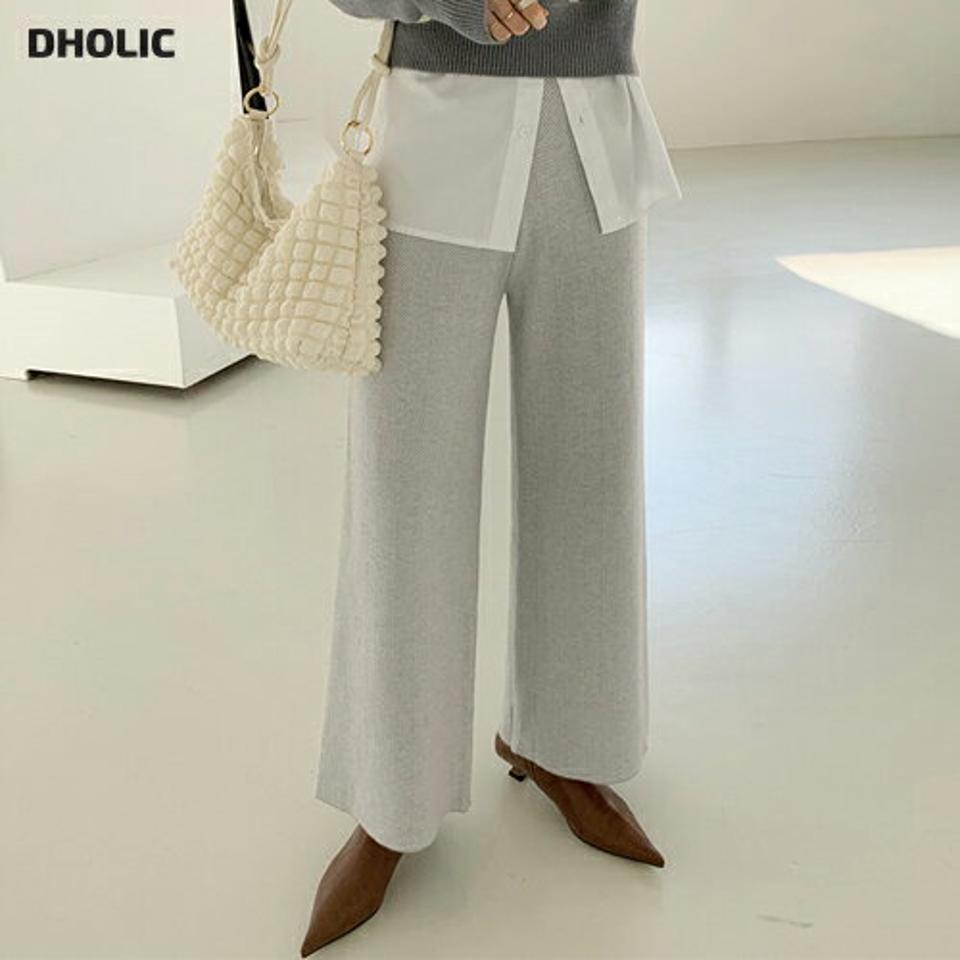 ヘリンボーンニットワイドパンツ・全3色・b71172 レディース 【pt】パンツ ズボン ロングパンツ 長ズボン ワイドパンツ ニット ヘリンボーン 大人 カジュアル 高級感 ストレート 秋 冬 韓国ファッション ハイホリHIHOLLI
