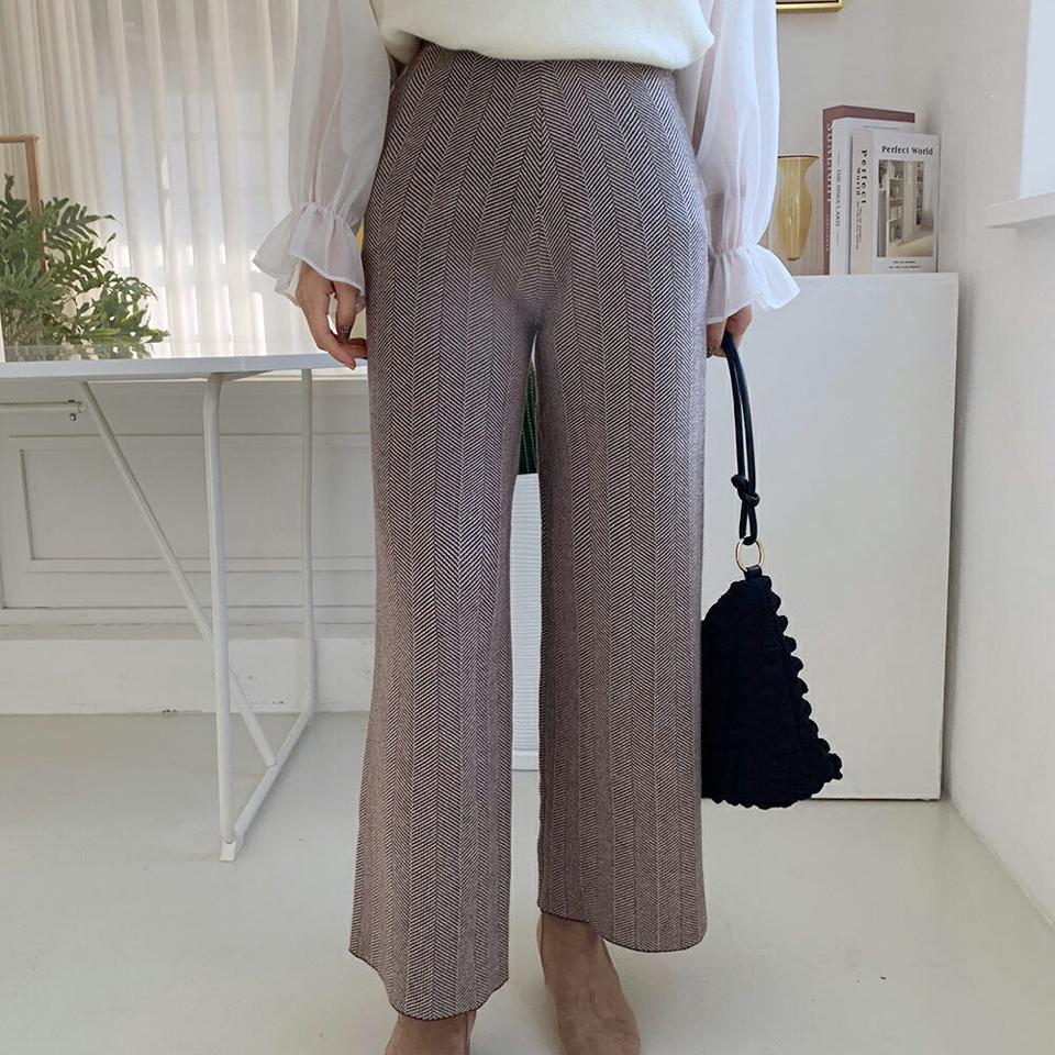 ヘリンボーンニットワイドパンツ・全3色・b71172 レディース 【pt】パンツ ズボン ロングパンツ 長ズボン ワイドパンツ ニット ヘリンボーン 大人 カジュアル 高級感 ストレート 秋 冬 韓国ファッション ハイホリHIHOLLI