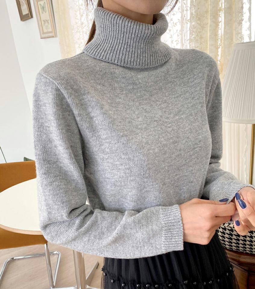 クロップドタートルネックニット・全5色・t65880 レディース 【tops】韓国ファッション トップス ニット 年上 大人 長袖 タートルネック クロップド丈 ストレート カラーニット ウール混 無地 ベーシック シンプル フェミニン 秋 冬