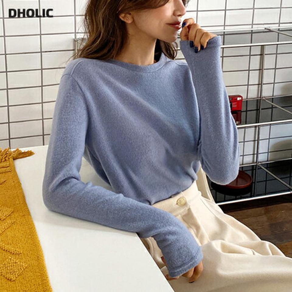 起毛ソフトTシャツ・全5色・t65903 レディース 【tops】韓国ファッション トップス Tシャツ 大人 長袖 ラウンドネック 起毛 ソフトタッチ 無地 ベーシック シンプル 保温性 体型カバー フェミニン カジュアル 秋 冬