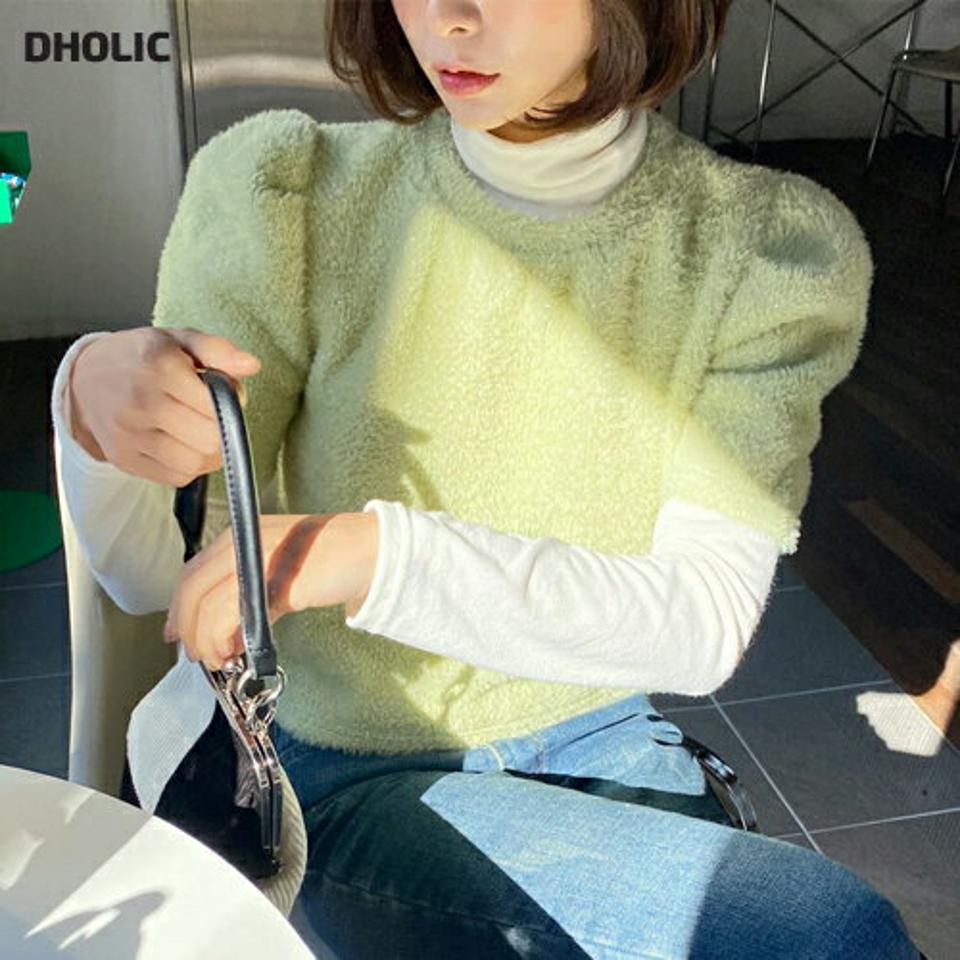 エコファーパフTシャツ・全3色・t65876 レディース 【tops】韓国ファッション トップス Tシャツ 大人 半袖 ラウンドネック フェイクファー パフ ルーズ 楽ちん 単色 シンプル 体型カバー フェミニン カジュアル 秋 冬