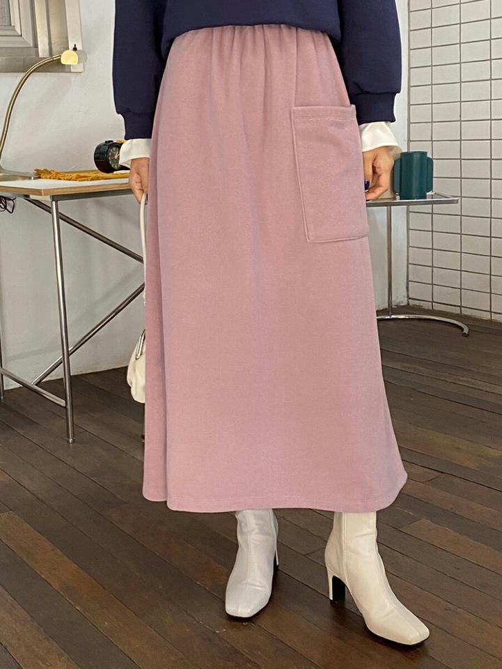 裏起毛フリースポケットスカート・全3色・t65915 レディース 【sk】韓国ファッション ボトムス スカート ロング ロングスカート 裏起毛 フリース ポケット ウエストゴム 無地 シンプル 大人 カジュアル フェミニン 体型カバー 秋 冬