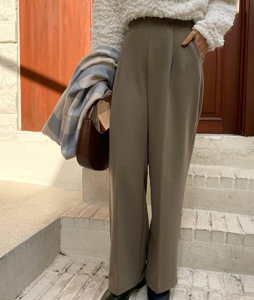 裏起毛バックゴムワイドスラックス・全3色・t63270 レディース 【pt】韓国ファッション ボトムス ロング ロングパンツ スラックスパンツ スラックス 裏起毛 バックゴム ワイド ストレート 無地 シンプル ワンタック カジュアル 秋 冬