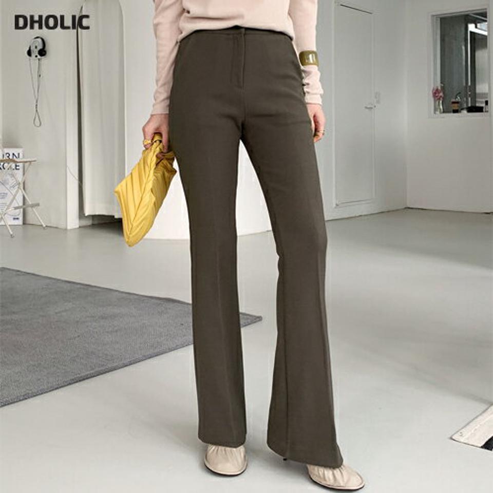 裏起毛セミフレアスラックスパンツ・全2色・t00430 レディース 【pt】スラックス パンツ ズボン ロングパンツ フレアパンツ 裏起毛 単色 無地 シンプル ベーシック 大人 きれいめ スリム 大人 冬 韓国ファッション ハイホリHIHOLLI