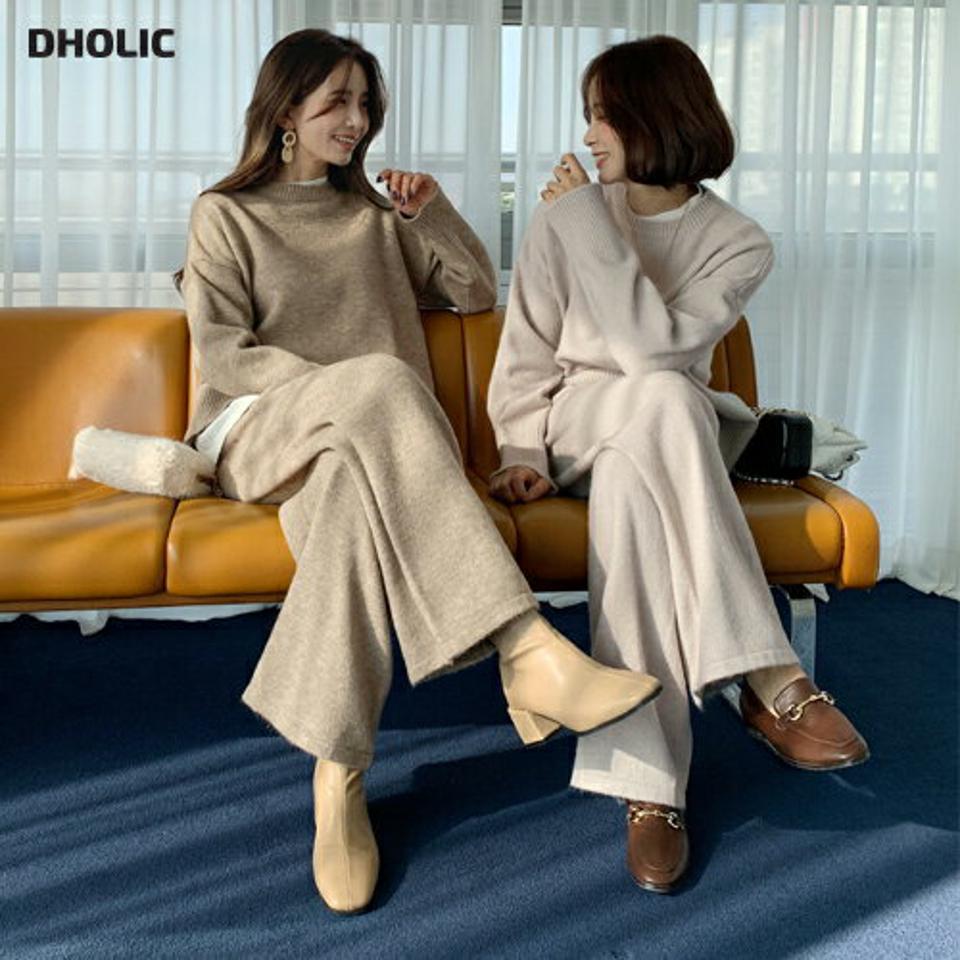 レイヤード調ラウンドニット&パンツSET・全3色・t63263 レディース 【pt】韓国ファッション ボトムス ロング ロングパンツ ニット セットアップ 長袖 ラウンドネック レイヤード調 ウール混 体型もカバー 無地 ベーシック シンプル カジュアル 秋 冬