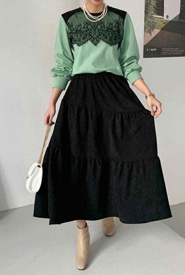 ≪人気商品再入荷≫コーデュロイティアードスカート・全3色・t00424 レディース 【sk】スカート ロング丈 ロングスカート ティアード コーデュロイ 単色 シンプル カジュアル かわいい ガーリー フレア 秋 冬 韓国ファッション ハイホリHIHOLLI