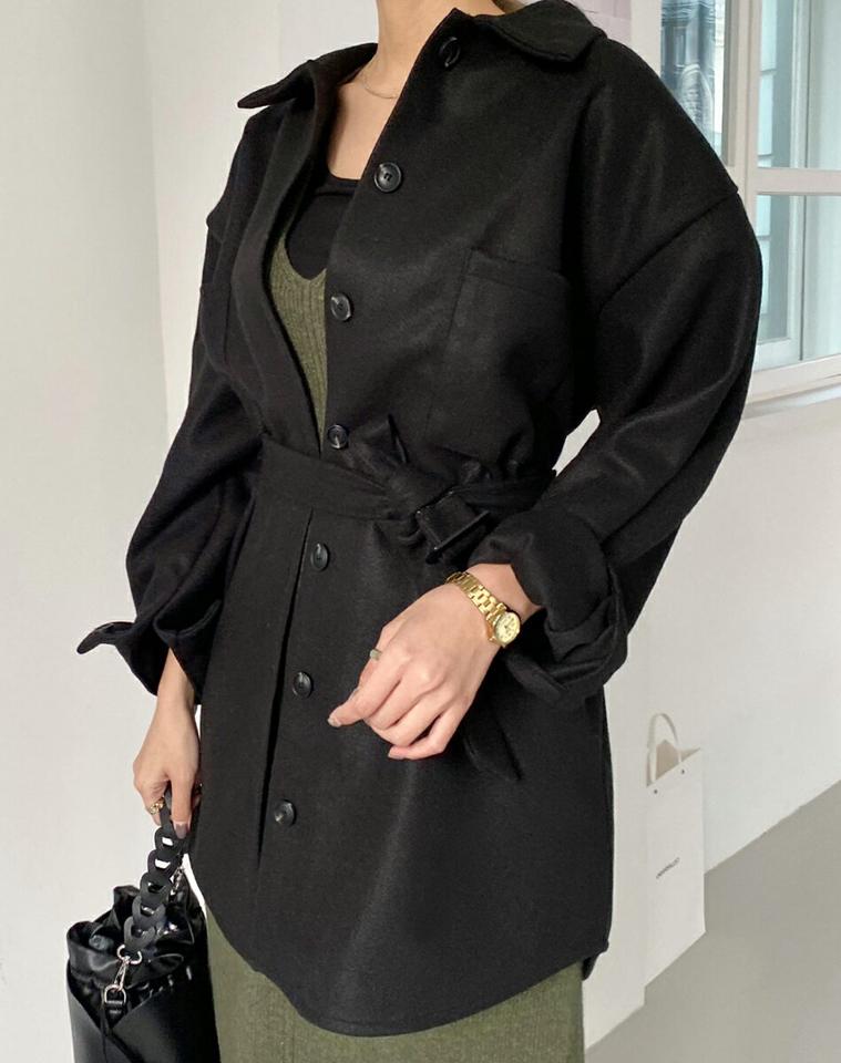 ベルト付オーバーフィットカラーロングシャツ・全3色・t00421 レディース 【bl】トップス ロングシャツ シャツ ロング丈 長袖 オーバーサイズ ゆったり ベルト 単色 無地 シンプル ベーシック 大人 カジュアル 秋 冬 韓国ファッション ハイホリHIHOLLI