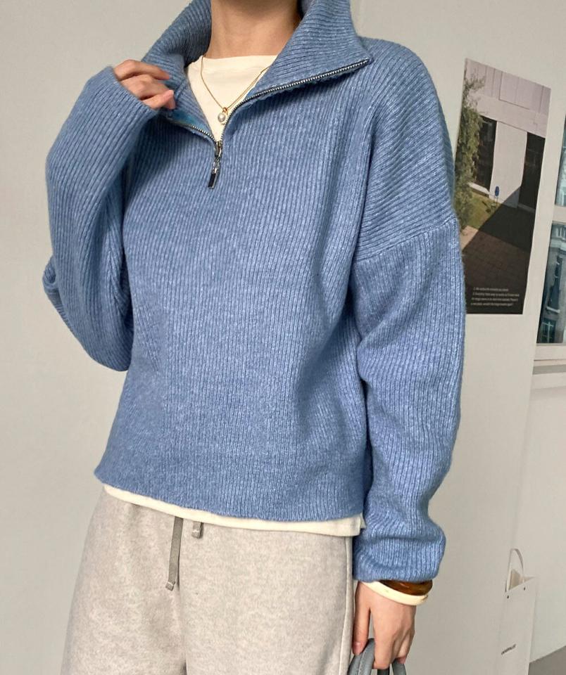 ハーフジップリブニット・全4色・t00414 レディース 【tops】トップス ニット 長袖 ハーフジップ リブトップス 単色 無地 シンプル ハイネック カジュアル ラフ 大人 トレンド 秋 冬 韓国ファッション ハイホリHIHOLLI