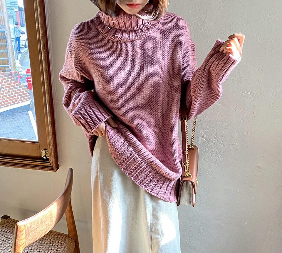 【只今10%OFF】即日配送 タートルネックルーズフィットニット・全5色・b63258 レディース 【tops】韓国ファッション トップス 大人 長袖 タートルネック ルーズ リブ カラーニット 異素材 無地 ベーシック シンプル 体型カバー フェミニン パステル 秋 冬【ニットセール】