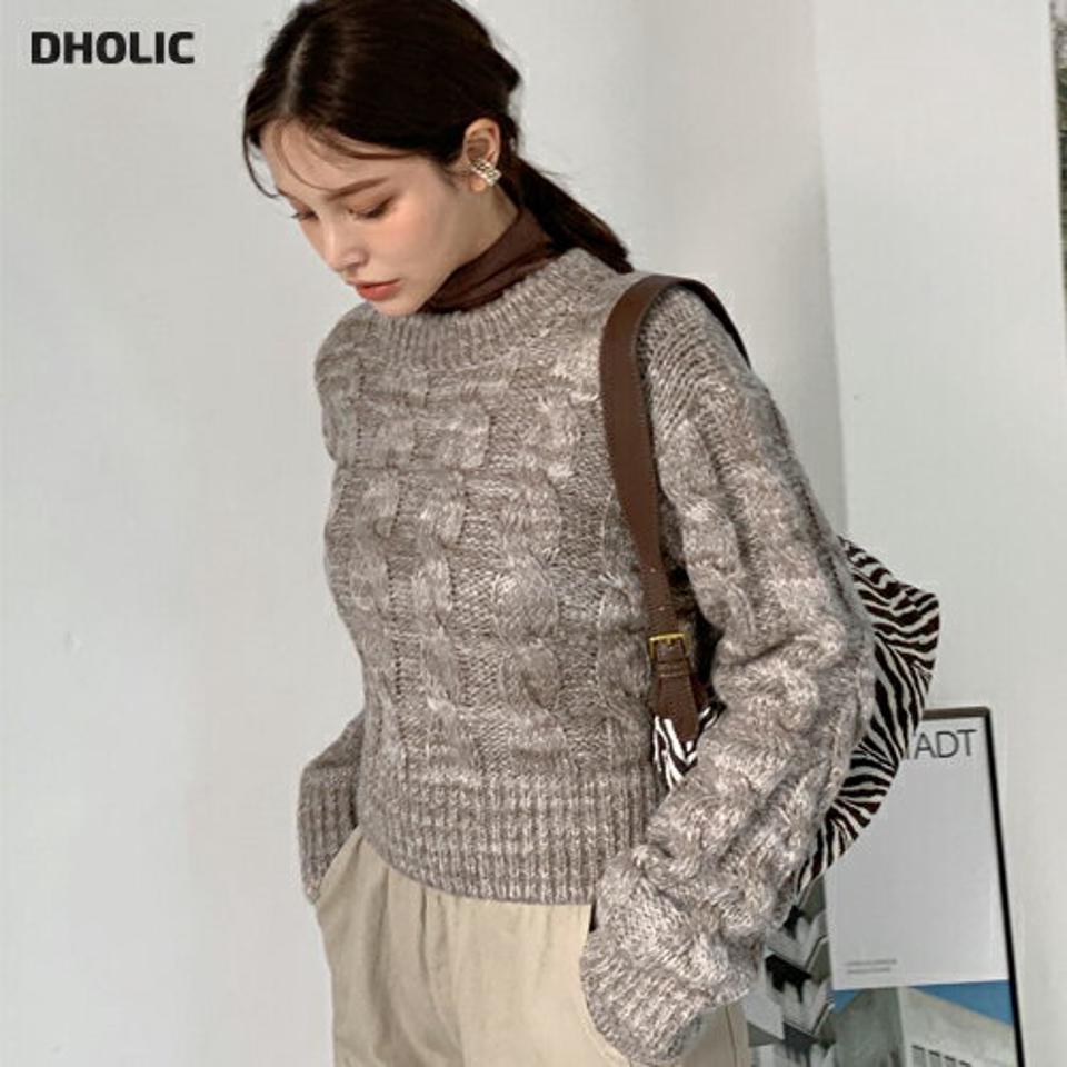 メランジケーブルニット・全3色・t00412 レディース 【tops】トップス ニット 年上 長袖 ケーブルニット メランジ ドロップショルダー カジュアル クロップド丈 短丈 大人 秋 冬 韓国ファッション ハイホリHIHOLLI