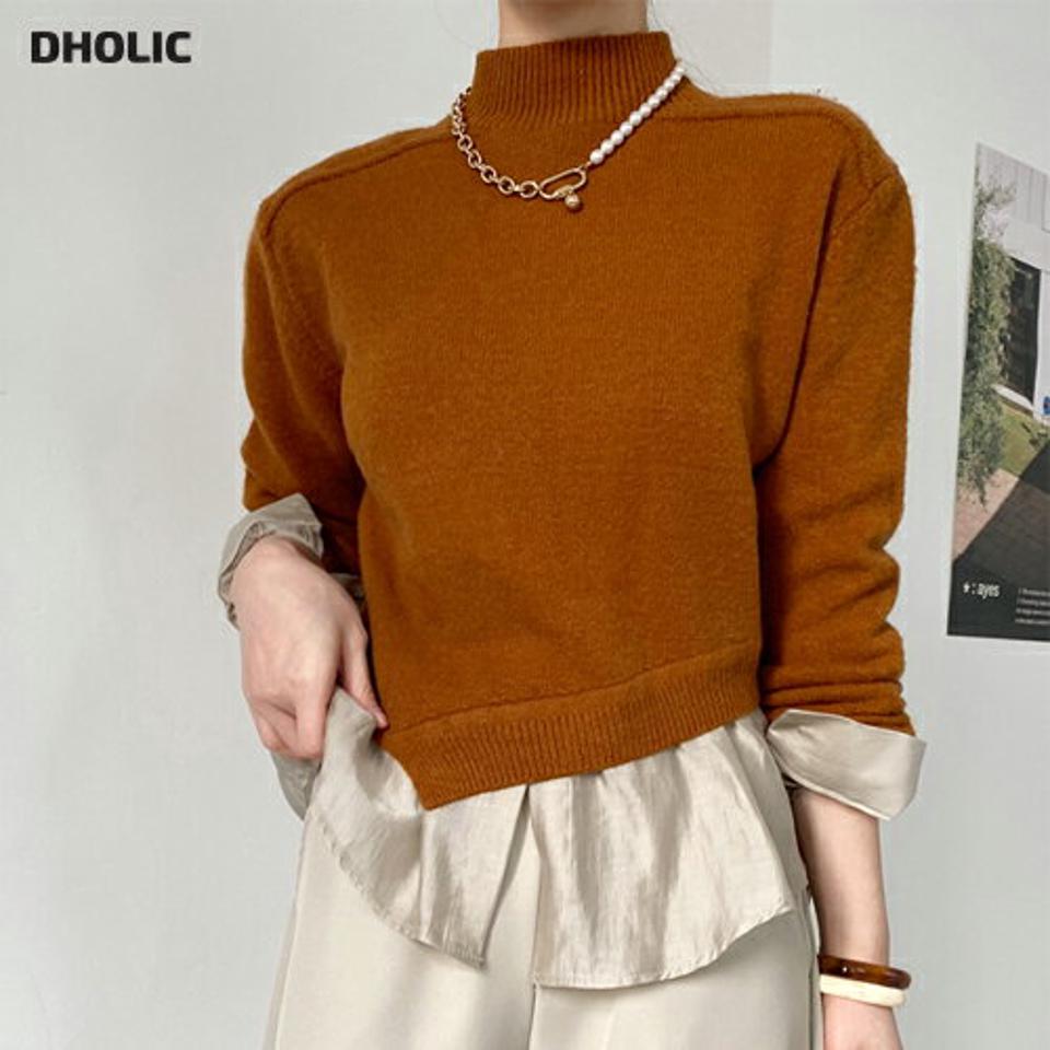 ハーフネックアンバランスクロップドニット・全3色・b00410 レディース 【tops】トップス ニット クロップド丈 長袖 短丈 アンバランス ハーフネック シンプル カジュアル 大人 ラフ ラグランスリーブ 秋 冬 韓国ファッション ハイホリHIHOLLI