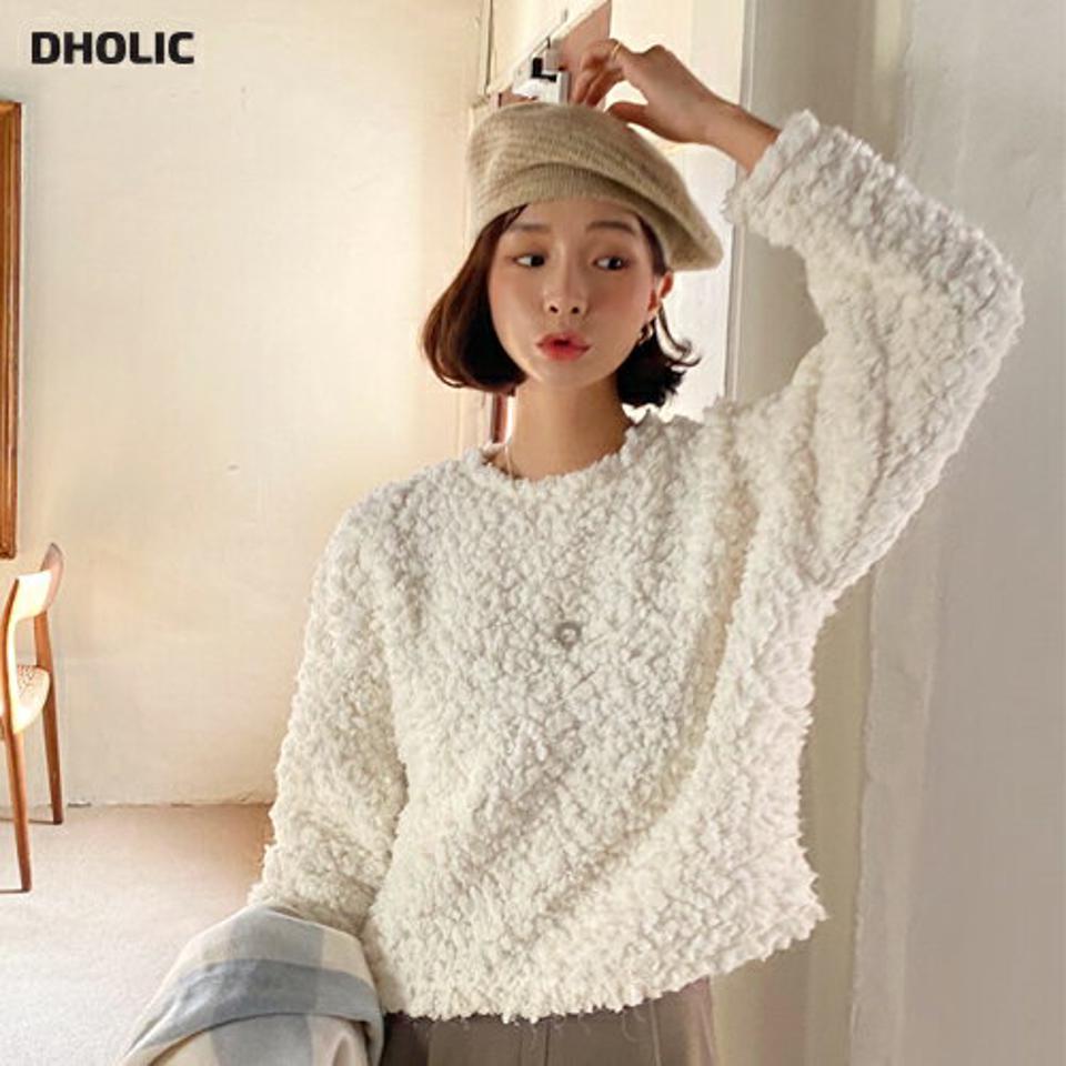 ボアラウンドネックTシャツ・全2色・t63254 レディース 【tops】韓国ファッション トップス Tシャツ 大人 長袖 ラウンドネック ボア ルーズ ドロップショルダー 単色 シンプル フェミニン カジュアル デイリー ガーリー 秋 冬