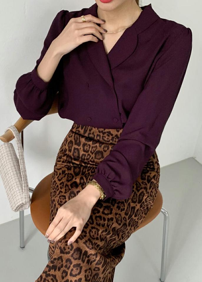 ダブルボタンショールカラーブラウス・全3色・t00406 レディース 【bl】トップス ブラウス 長袖 ショールカラー 単色 無地 シンプル 上品 フェミニン きれいめ 秋 冬 韓国ファッション ハイホリHIHOLLI