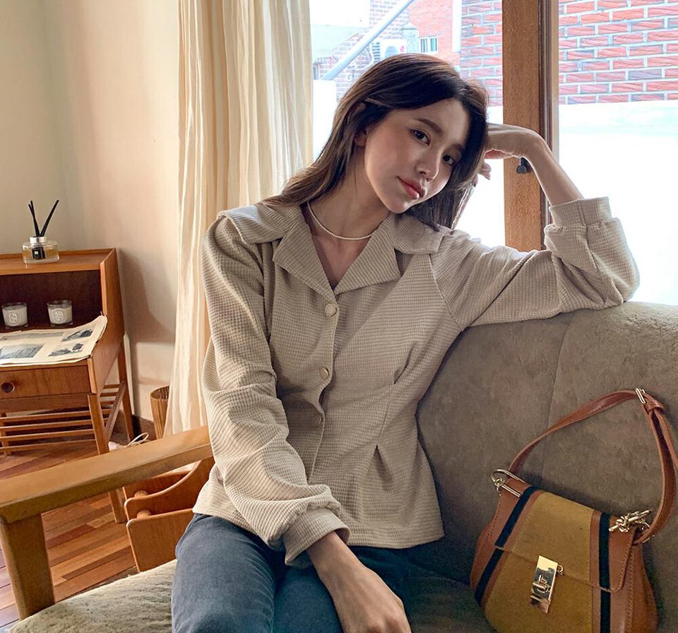 セーラーカラーリボンブラウス・全3色・t63252 レディース 【bl】韓国ファッション トップス ブラウス 長袖 ラウンドネック セーラーカラー スクエア柄 リボン シンプル 大人 異素材 体型カバー カジュアル フェミニン 秋 冬