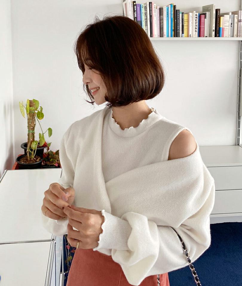 起毛レイヤードカシュクールTシャツ・全4色・t63250 レディース 【tops】韓国ファッション トップス Tシャツ 大人 長袖 ハーフネック 起毛 レイヤード カシュクール ユニーク スリーブレス 無地 シンプル 体型カバー フェミニン カジュアル 秋 冬