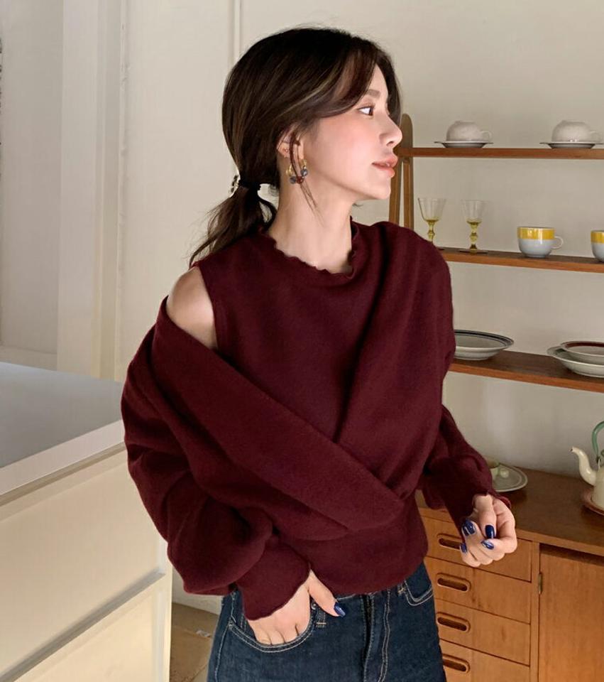 起毛レイヤードカシュクールTシャツ・全4色・t63250 レディース 【tops】韓国ファッション トップス Tシャツ 大人 長袖 ハーフネック 起毛 レイヤード カシュクール ユニーク スリーブレス 無地 シンプル 体型カバー フェミニン カジュアル 秋 冬
