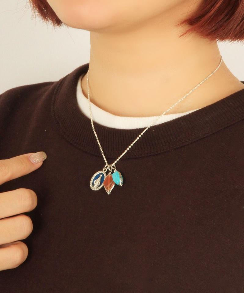 【ヴィンテージメダイ】ヴィンテージTOP×天然石シルバーネックレス1