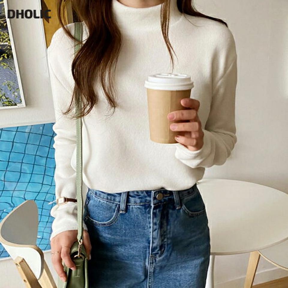 起毛ハーフネックTシャツ・全5色・t65743 レディース 【tops】韓国ファッション トップス Tシャツ 大人 長袖 ハーフネック 起毛 ドロップショルダー 無地 ベーシック シンプル スリム 体型カバー デイリー フェミニン カジュアル 秋 冬