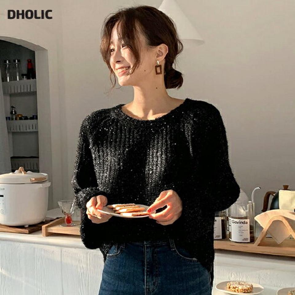 グリッターラウンドニット・全3色・b65746 レディース 【tops】韓国ファッション トップス ニット 大人 長袖 ラウンドネック グリッター 光沢 アンバランス スリット ロールアップ シンプル 体型カバー フェミニン カジュアル 高級感 秋 冬251