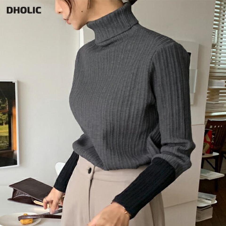 配色スリーブリブタートルネックニット・全3色・b65750 レディース 【tops】韓国ファッション トップス ニット 大人 長袖 タートルネック 配色 スリーブ リブ 無地 シンプル ユニーク ルーズ 体型カバー フェミニン カジュアル 高級感 秋 冬